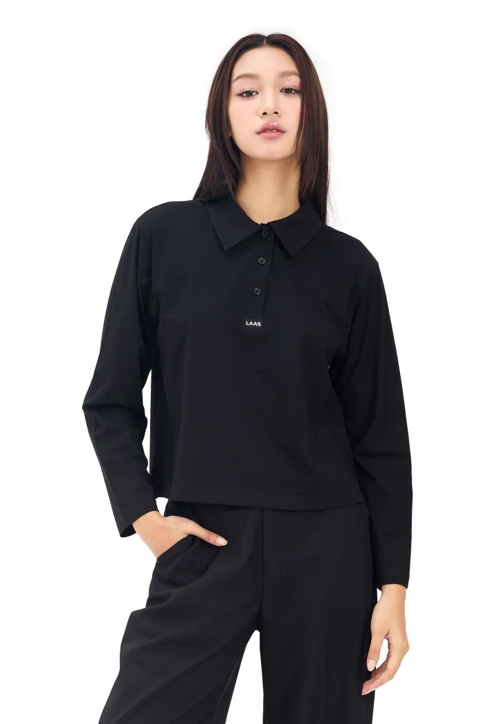ÁO POLO COTTON TAY DÀI ĐEN