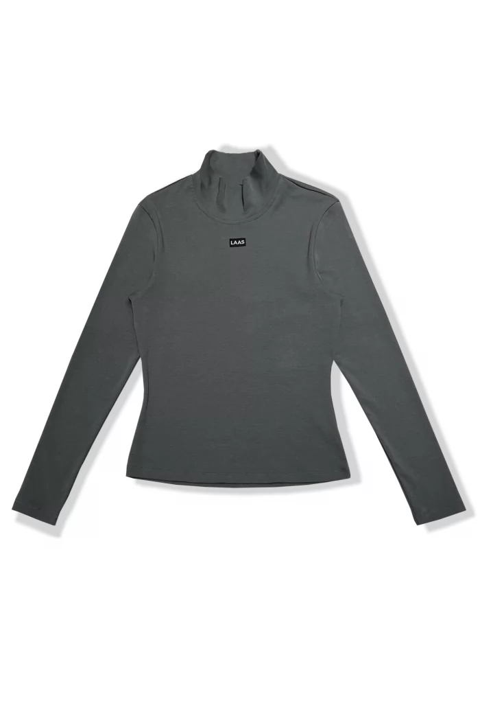 ÁO RIP COTTON CỔ LỌ TAY DÀI XÁM GHI