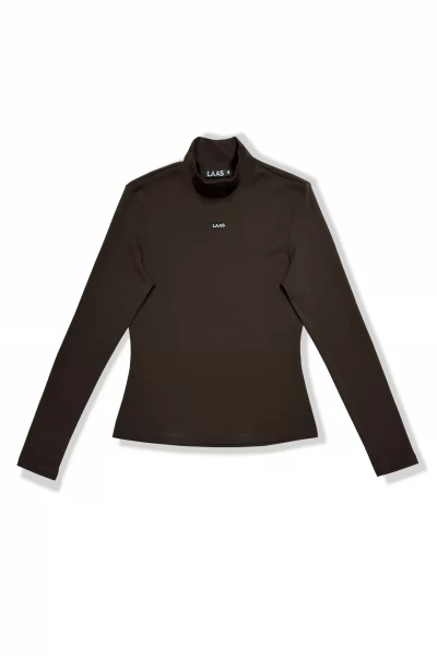 ÁO RIP COTTON CỔ LỌ TAY DÀI NÂU ĐẬM