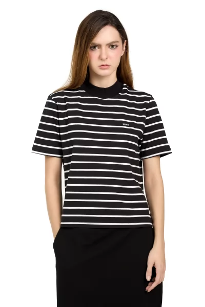 ÁO CỔ CAO SỌC COTTON TRẮNG ĐEN