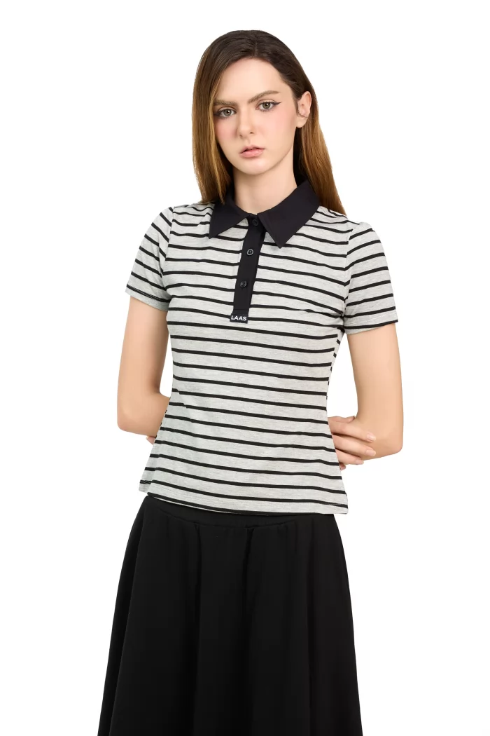 ÁO POLO ÔM PHỐI ĐEN SỌC XÁM