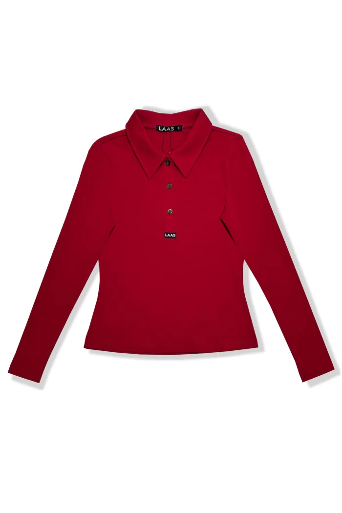 ÁO POLO RIP COTON TAY DÀI ĐỎ