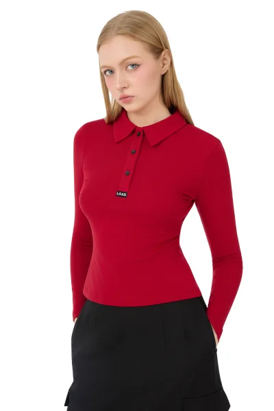 ÁO POLO RIP COTON TAY DÀI ĐỎ