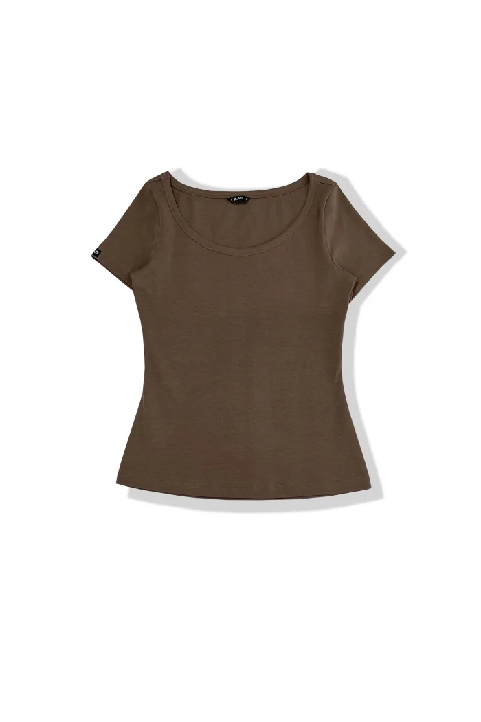 ÁO RIP COTTON CỔ RỘNG TRÒN NÂU